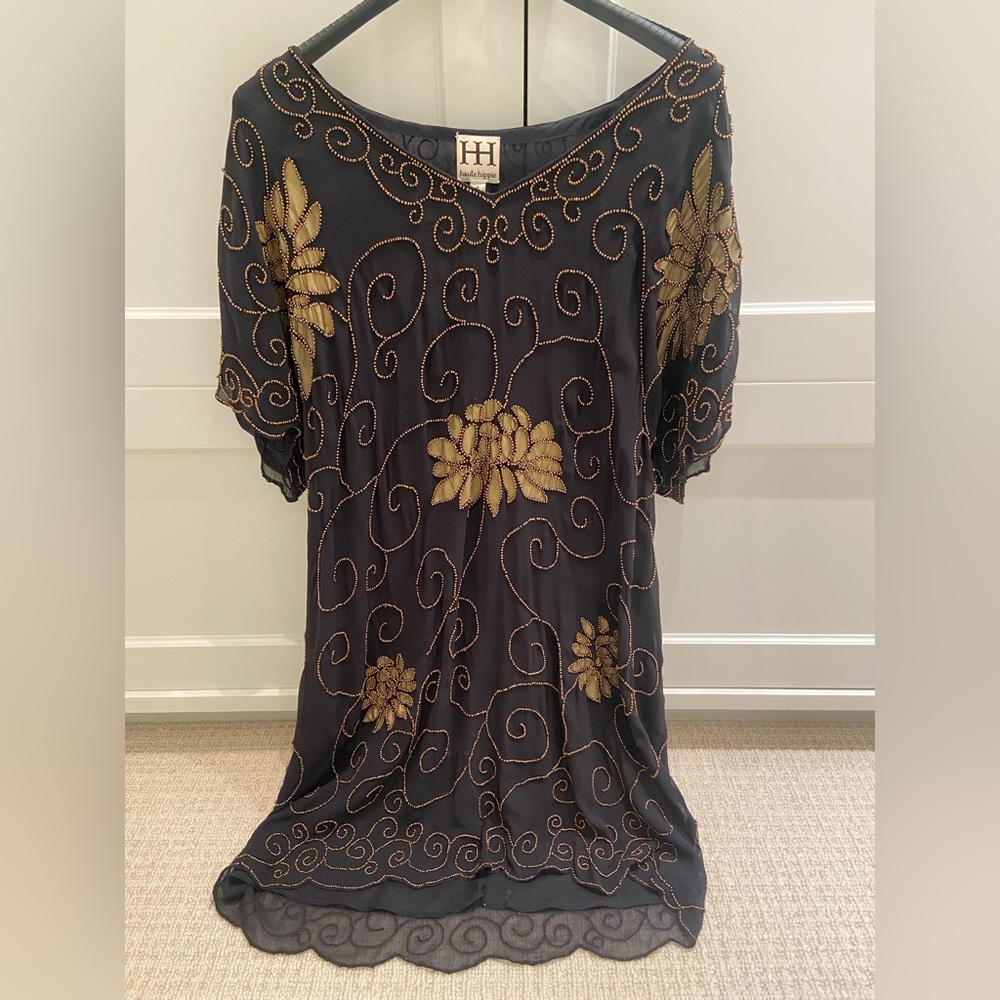 Haute Hippie beaded black/gold dress, size small